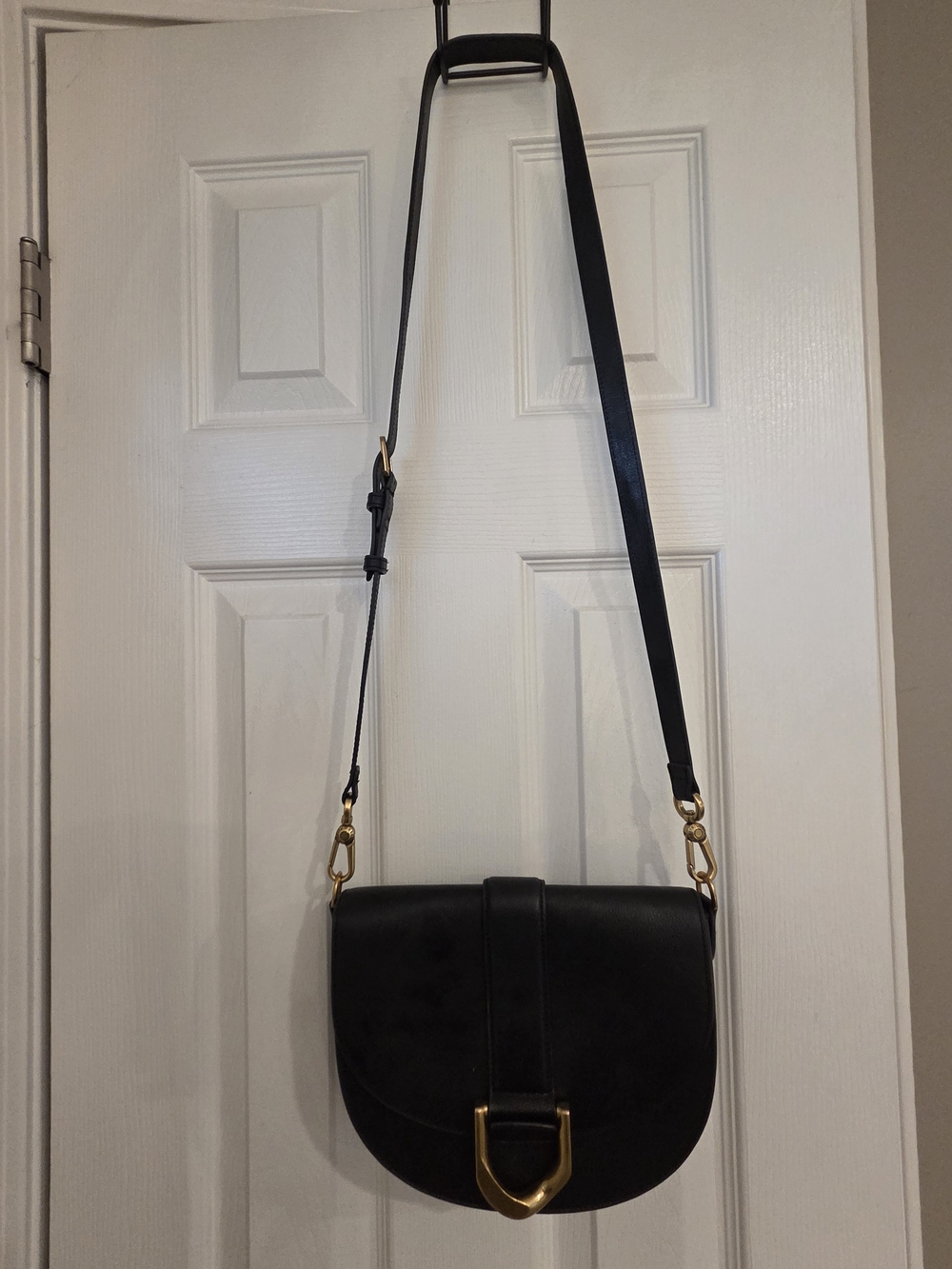 VGC Charles & Keith Black Crossbody Saddle Bag with Gold Accent